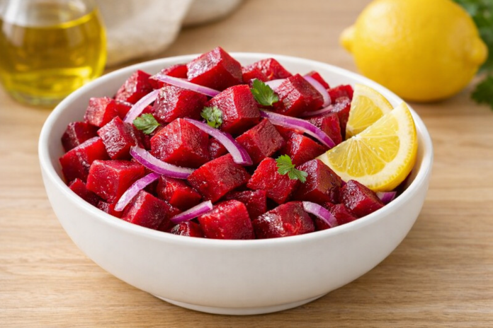 salata-sfecla-ceapa-lamaie.jpg Salată de sfeclă roșie cu ceapă și lămâie, preparat tradițional pentru susținerea digestiei