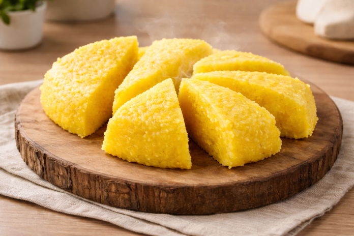 mamaliga-traditionala-romaneasca.jpg Mămăligă tradițională românească servită pe platou din lemn