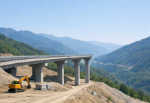 Lucrări la Autostrada Sibiu – Pitești, viaduct în construcție între Vâlcea și Argeș