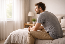 Persoană meditativă privind în gol, simbol al durerii sufletești