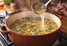 Borș turnat într-o oală cu ciorbă tradițională românească