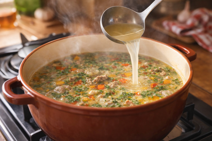 bors-adaugat-in-ciorba-traditionala.jpg Borș turnat într-o oală cu ciorbă tradițională românească