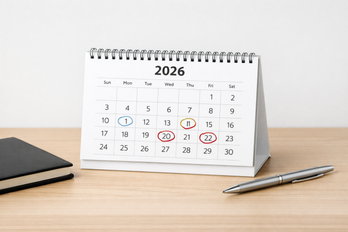 Calendar 2026 cu zile marcate pentru sărbători legale