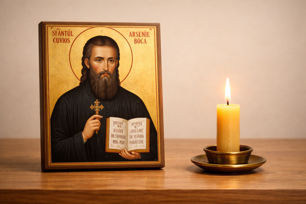 Icoană religioasă într-un cadru liniștit, simbol al trezviei spirituale