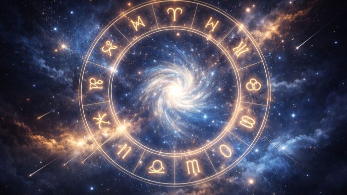 Cerc zodiacal luminos cu energie cosmică, simbol al unei perioade astrologice intense