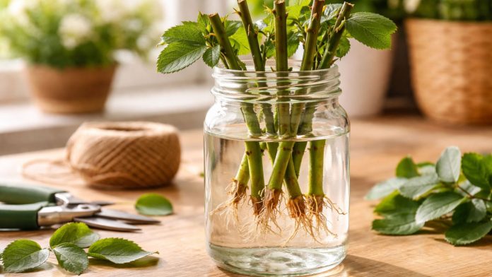 Tulpini de trandafiri în apă cu rădăcini formate, metodă de înmulțire acasă