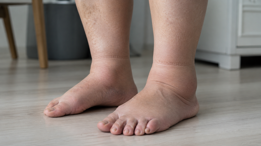Picioare umflate și glezne mărite care pot indica probleme de circulație