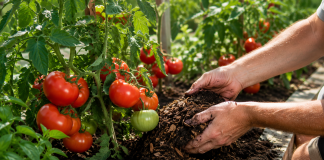 Ce să pui la rădăcina roșiilor în luna iulie dacă vrei fructe mai mari și mai gustoase Plante de roșii sănătoase în grădină, cu fructe mari și coapte.