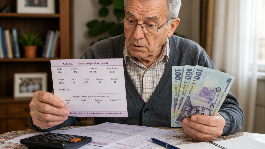 Pensionar analizând talonul de pensie și o posibilă majorare a pensiei