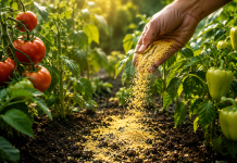Mălai presărat în grădină în jurul plantelor pentru întreținerea solului.