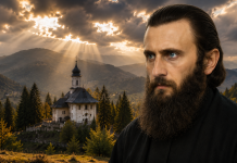Imagine simbolică inspirată de mărturiile atribuite Părintelui Arsenie Boca despre credință și vremurile grele.