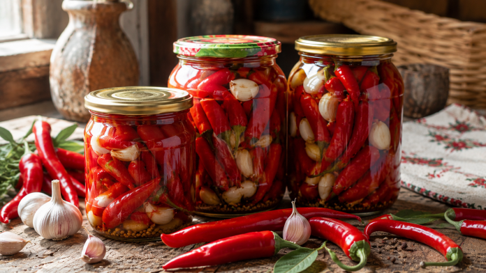 Ardei iute cu usturoi pregătit pentru iarnă