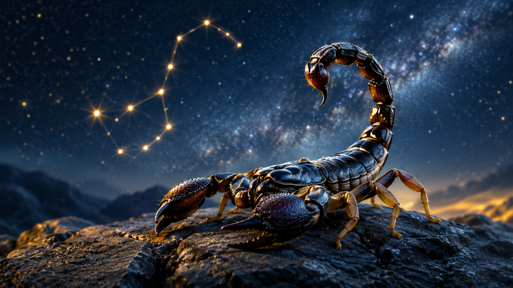 Reprezentare astrologică a zodiei Scorpion, asociată cu cele cinci lucruri pe care nativii acestui semn le suportă cu greu.