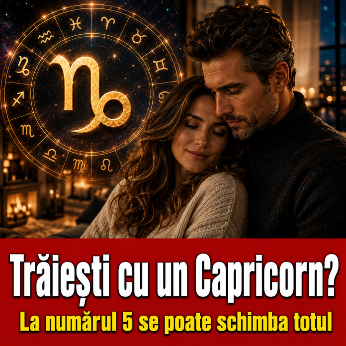 Cuplu matur într-un moment apropiat, alături de simbolul astrologic al zodiei Capricorn.