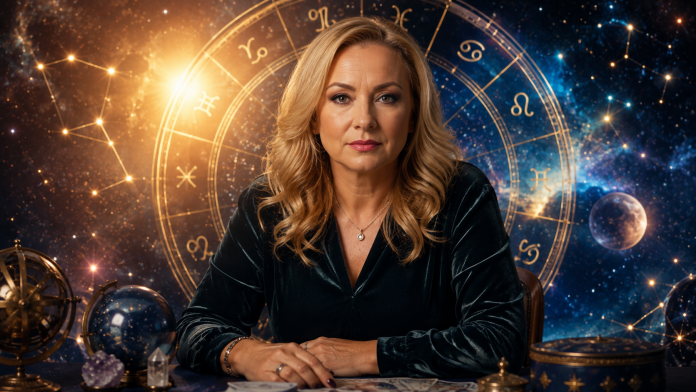 Simbolul zodiei Vărsător într-un decor astrologic luminos, reprezentând schimbările importante din viața personală și profesională în 2026.