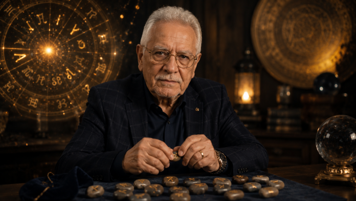 Mihai Voropchievici într-un decor inspirat de rune și zodiac, pentru previziunile dedicate ultimelor luni din 2026.
