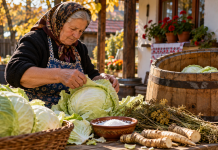 Varza murată pentru iarnă. Când se pune în butoi și câtă sare trebuie să folosești ca să rămână tare și gustoasă Femeie pregătind varza murată în butoi pentru iarnă