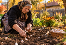 Usturoiul de toamnă. Când se plantează și greșeala care poate lăsa căpățânile mici la anul Femeie plantând căței de usturoi în grădină toamna