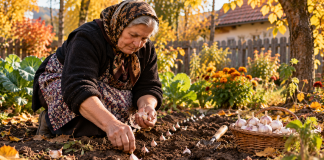 Usturoiul de toamnă. Când se plantează și greșeala care poate lăsa căpățânile mici la anul Femeie plantând căței de usturoi în grădină toamna