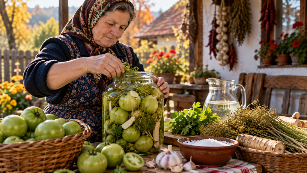Gogonele murate cu hrean și mărar pregătite pentru iarnă