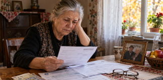 Pensia după moartea soțului în 2026. Când poate văduva să primească pensie de urmaș și ce se întâmplă cu pensia ei Femeie pensionară de aproximativ 65 de ani verificând documente pentru pensia de urmaș după decesul soțului, în România, în 2026.