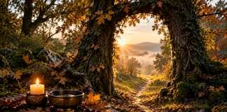 Se deschide poarta destinului pe 1 OCTOMBRIE! Tradiția bătrânilor druizi care schimbă soarta zodiilor pentru întreaga lună „Poartă simbolică într-o pădure de toamnă inspirată de tradițiile druizilor pentru 1 octombrie”