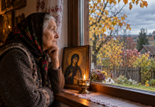 Tradiția de Sfânta Parascheva pe care bunicii o respectau cu sfințenie. Ce spuneau despre vremea de astăzi și iarna care urmează Femeie în vârstă privind vremea de toamnă pe fereastra unei case românești, lângă icoana Sfintei Parascheva, în ziua de 14 octombrie.