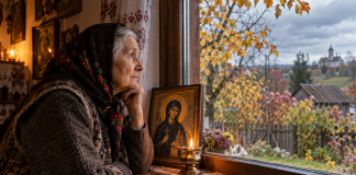 Tradiția de Sfânta Parascheva pe care bunicii o respectau cu sfințenie. Ce spuneau despre vremea de astăzi și iarna care urmează Femeie în vârstă privind vremea de toamnă pe fereastra unei case românești, lângă icoana Sfintei Parascheva, în ziua de 14 octombrie.